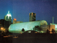 night view of Crystal Bridge, Oklahoma City, by James S. Rossant, Conklin + Rossant