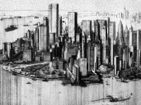 part of a first sketch from the Lower Manhattan Plan by James S. Rossant, Conklin + Rossant